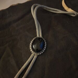 Black onyx and stainless steel western bolo tie